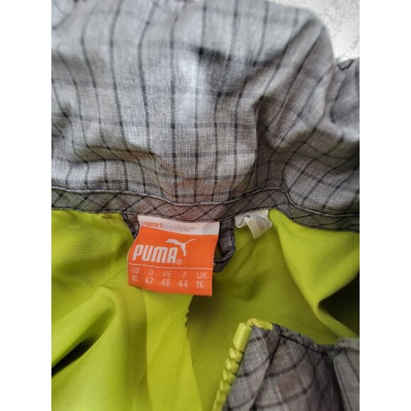 Puma Womens Gray & Yellow Checkered Full-Zip Jacket Size XL Lightweight Sports - Picture 3 of 8